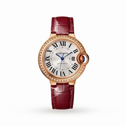 Cartier Ballon Bleu De details 33mm Rose Gold Diamonds Leather WJBB0033