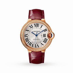 Cartier Ballon Bleu De details 36mm Rose Gold Diamonds Leather WJBB0034