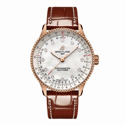 Breitling Navitimer 36mm Ladies details White Mother Of Pearl Alligator 18k Red Gold R17327211A1P1