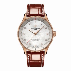 Breitling Navitimer 32mm Ladies details White Mother Of Pearl Alligator 18k Red Gold R77320E61A1P1