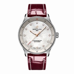 Breitling Navitimer 32mm Ladies details White Mother Of Pearl Alligator A77320E61A2P2