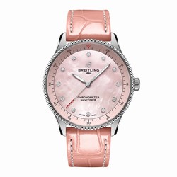 Breitling Navitimer 32mm Ladies details Pink Mother Of Pearl Alligator A77320D91K1P1