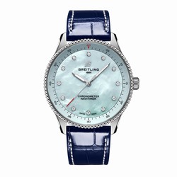Breitling Navitimer 32mm Ladies details Blue Mother Of Pearl Alligator A77320171C1P1