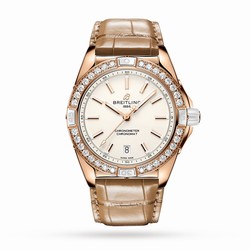 Breitling Super Chronomat Automatic 38 Origins White 18ct Rose Gold Brown Leather Strap details R17356531G1P1