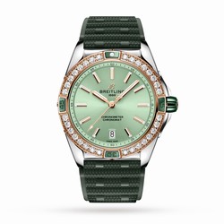 Breitling Super Chronomat Automatic 38 Green Stainless Steel  18ct Rose Gold Rubber Strap details U17356531L1S1