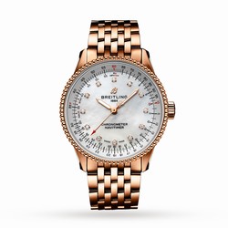 Breitling Navitimer Automatic 35 18ct Red Gold Mother of Pearl details R17395211A1R1