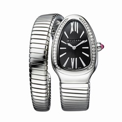 Bvlgari Serpenti Tubogas 35mm Black Dial Diamond Ladies details - Stainless Steel Small Bracelet 103524