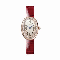 Cartier Baignoire de Cartier details Small model quartz movement rose gold diamonds leather WJBA0031