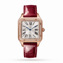 Cartier Santos-Dumont details Large Model Rose Gold Diamonds Leather Strap WJSA0016
