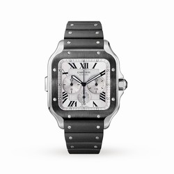 Cartier Santos De Cartier Chronograph details Extra-Large Model Automatic Movement Steel ADLC Interchangeable Rubber And Leather Bracelets WSSA0017