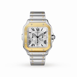 Cartier Santos De Cartier Chronograph details Extra-Large Model Automatic Movement Yellow Gold Steel Interchangeable Metal And Rubber Bracelets W2SA0008