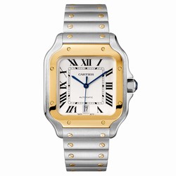 Cartier Santos De Cartier details Large Model Automatic Movement Yellow Gold Steel Interchangeable Metal And Leather Bracelets W2SA0009
